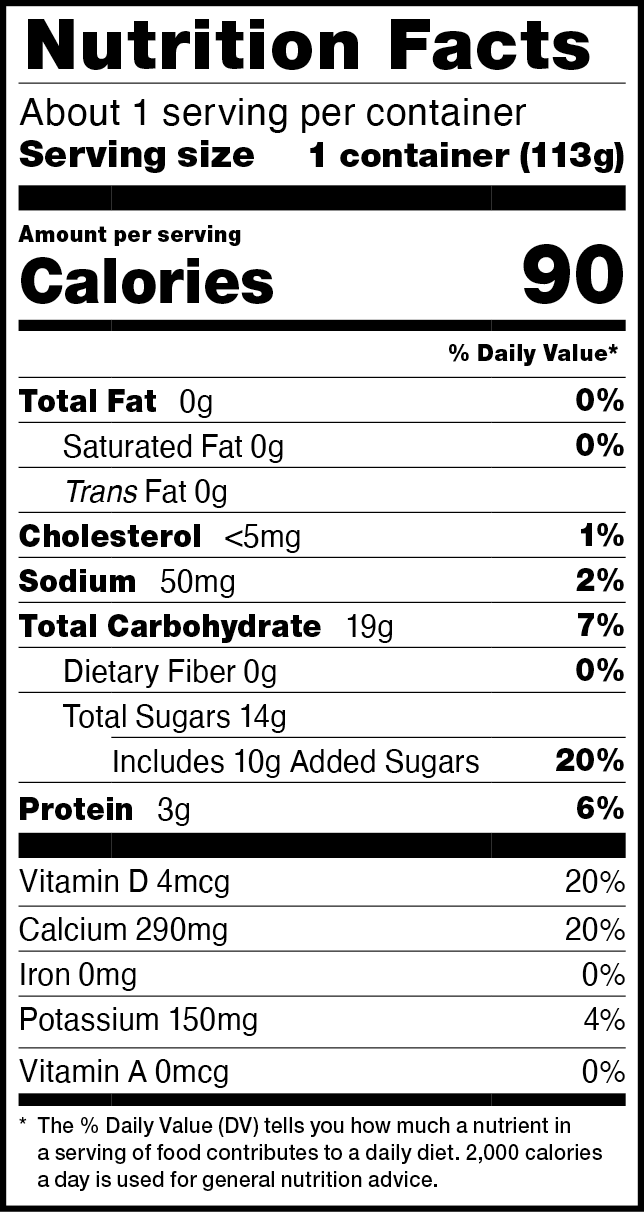 Nutrition facts for 4 OZ. Strawberry Banana