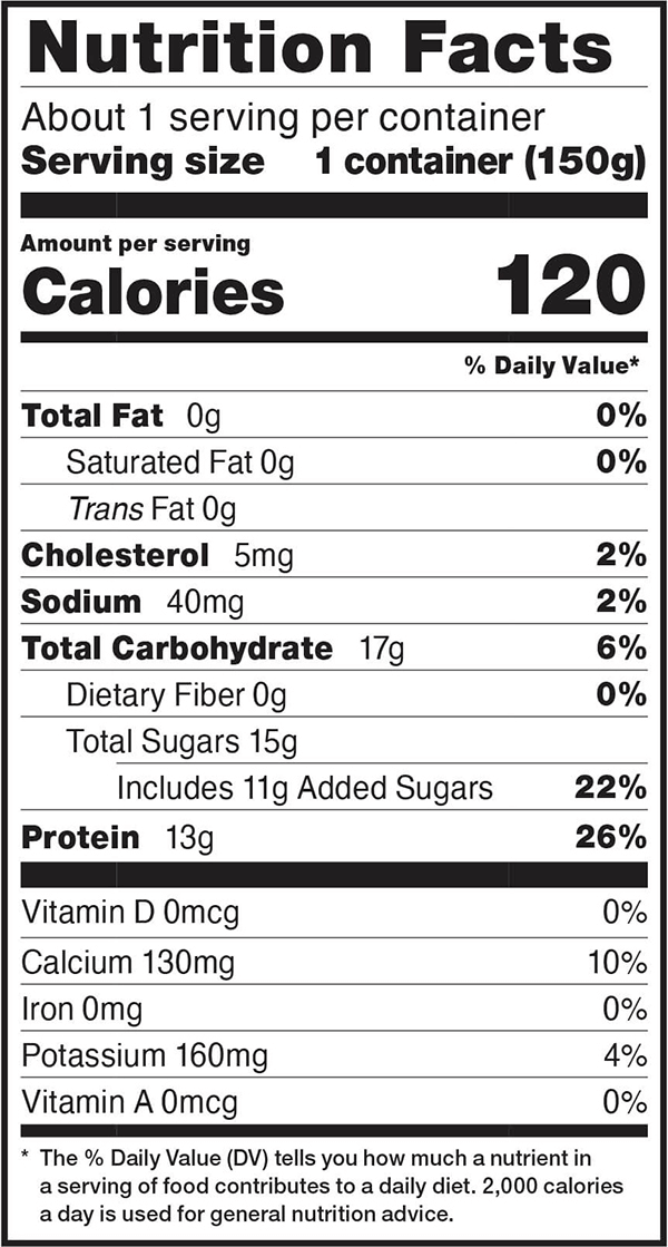 Nutrition facts for 5.3 OZ. Blueberry
