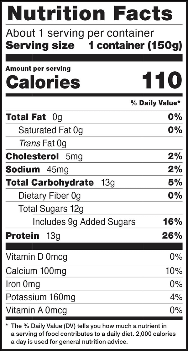 Nutrition facts for 5.3 OZ. Vanilla