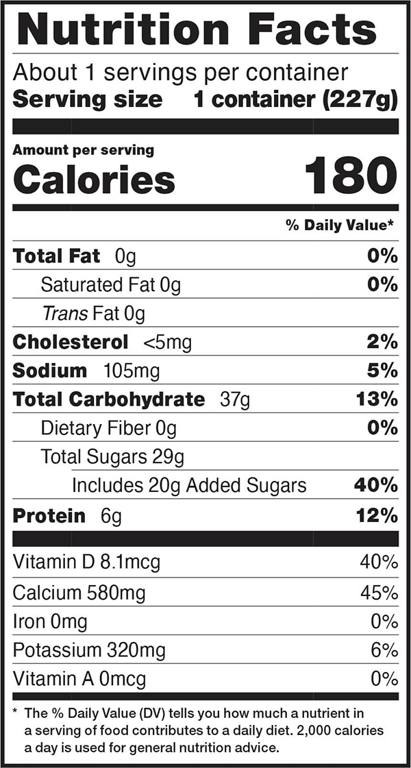 Nutrition facts for 8 OZ. Strawberry Banana